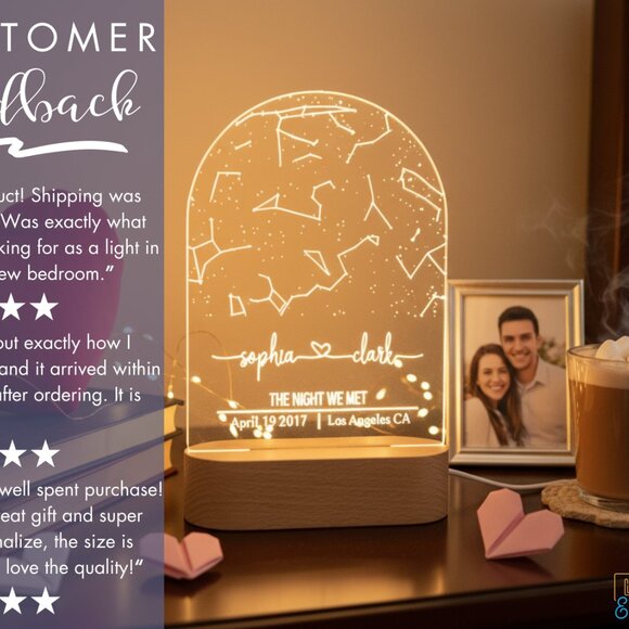 Custom Couples Star Map Night Light | Date & Location | Engagement & Anniversary - Picture 7 of 8